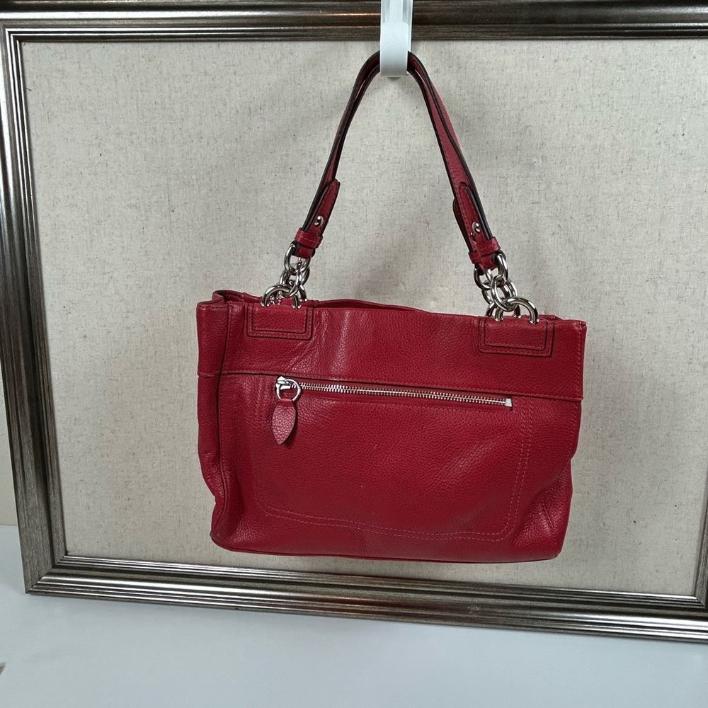 Coach Penelope Red Pebble Leather Shoulder Bag - Picture 5 of 14